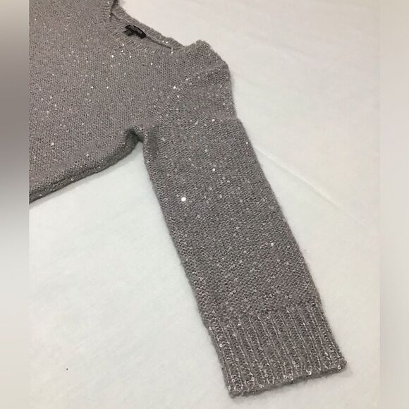 Eileen Fisher Gray Sequin Crew Neck Sweater  Long Sleeve Size Medium Petite - Picture 6 of 13